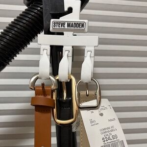 Steve Madden Men's Tan, Black & Beige Triple Belt Set with Mixed Metal Buckles